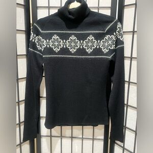 Moda Intl Black FAIR-ISLE TURTLE NECK Sweater, SKI WINTER STYLE, WOMEN SIZE M